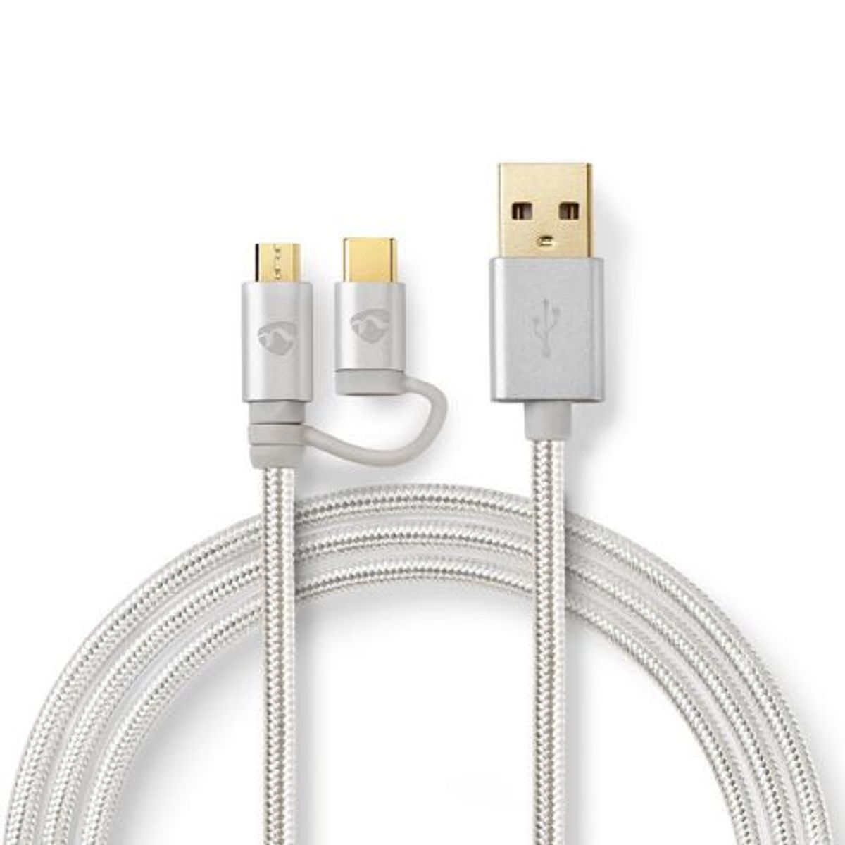 Nedis - USB 2.0 High Speed 2 i 1 kabel (USB-A / Type-C / USB Mirco-B) (Han-Han) (Aluminium) - 1,0 m