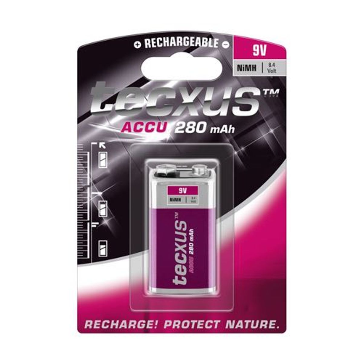 Tecxus - 9V - 1 stk - Genopladelig Ni-MH Batteri (280 mAh)