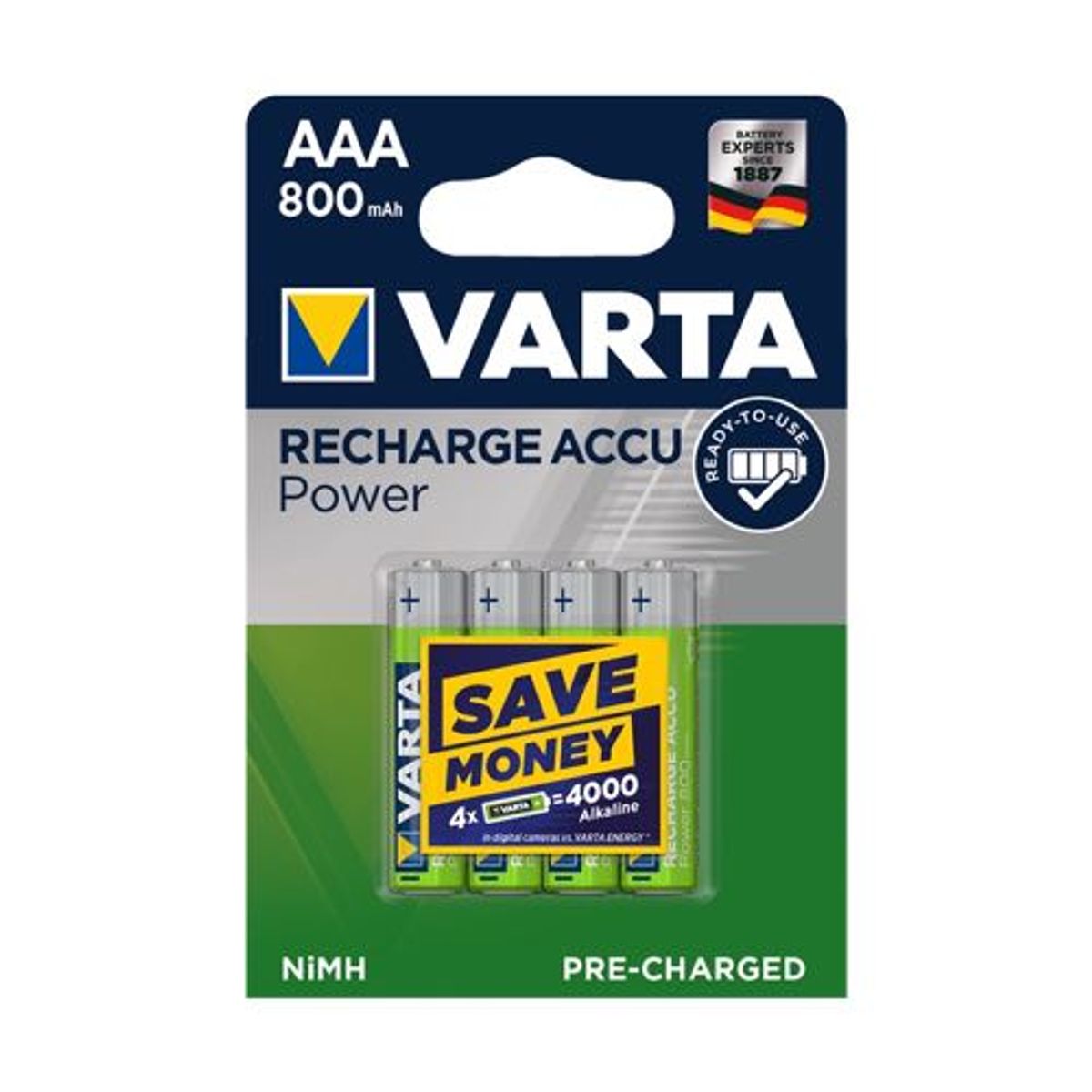 Varta - AAA - 4 stk - Genopladelige Ni-MH Batteri (800 mAh) (1.2V)