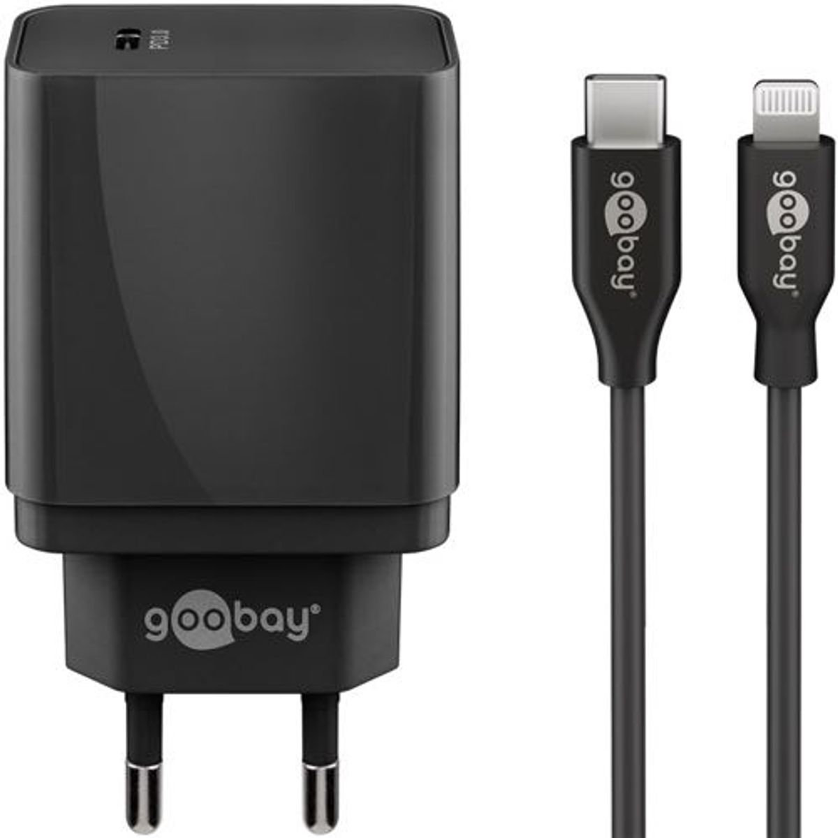 Goobay - USB-C PD oplader sæt (Apple Lightning) (3A/18W) (Han-Han) (Sort) - 1,0 m (Kopier)