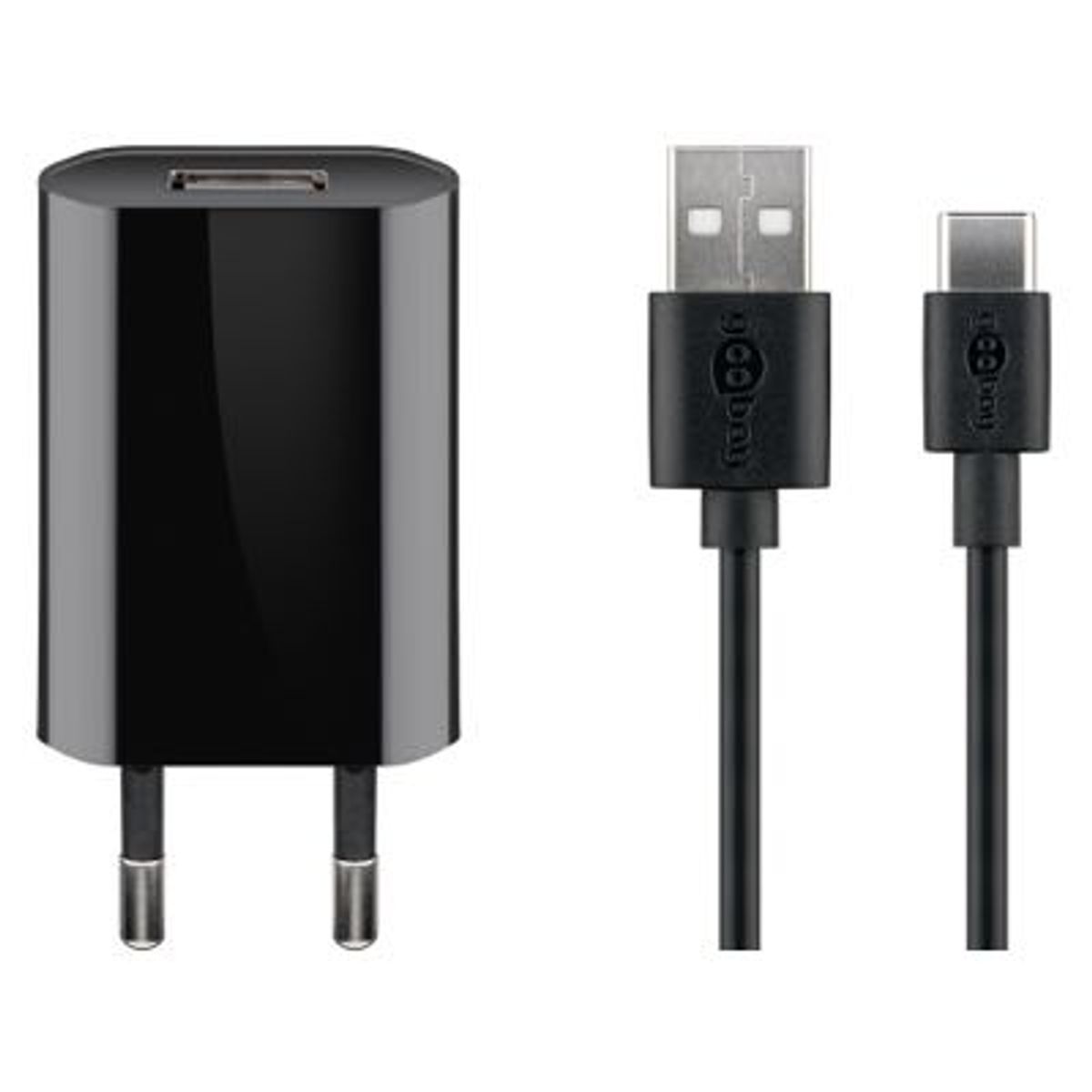 Goobay - USB oplader sæt (USB-C) (1A/5W) (Han-Han) (Sort) - 1,0 m