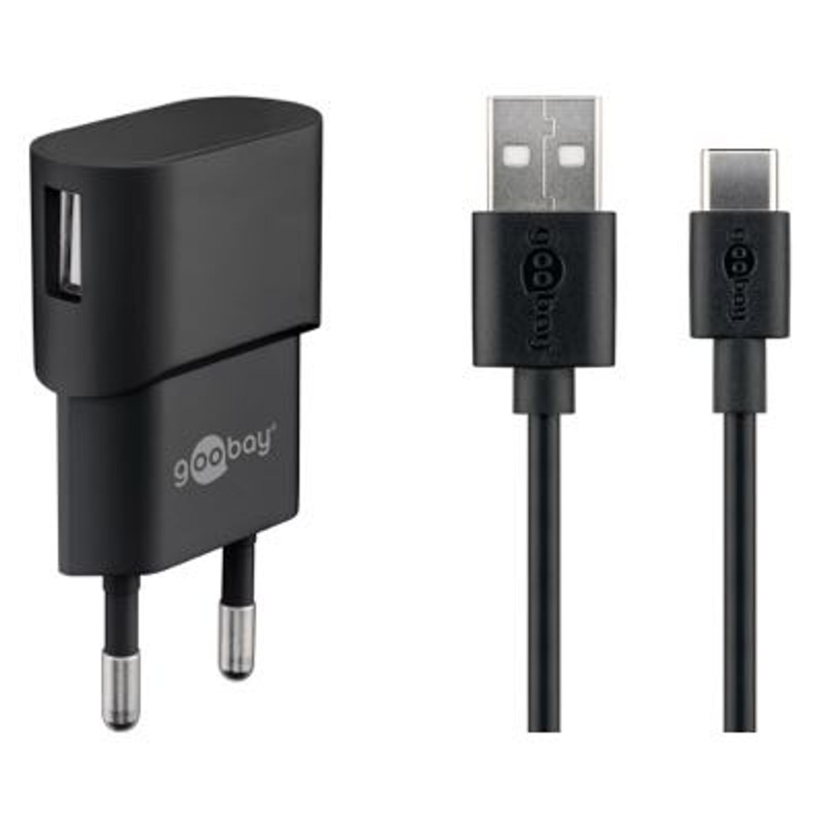 Goobay - USB oplader sæt (indg. i side) (USB-C) (1A/5W) (Han-Han) (Sort) - 1,0 m