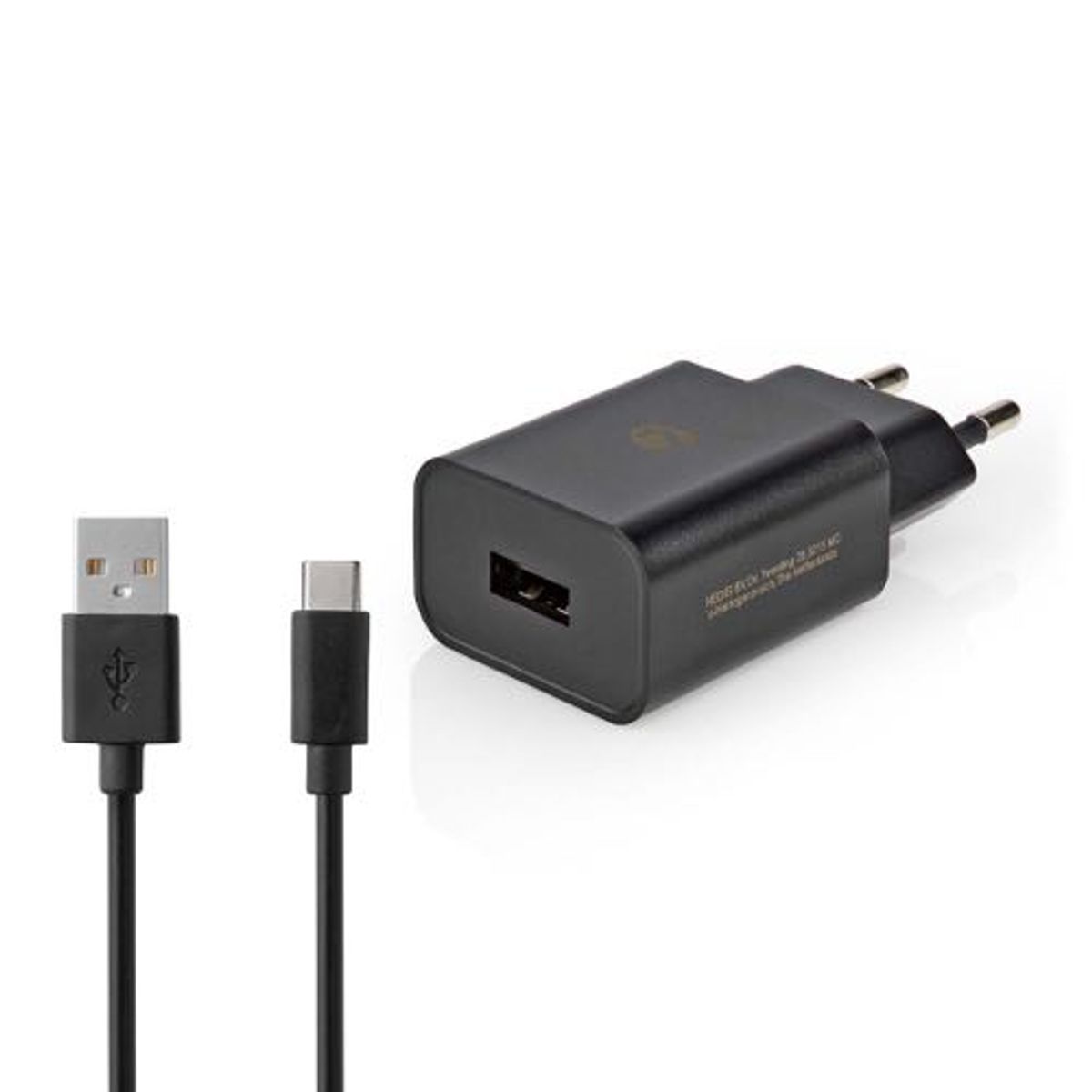 Nedis - USB oplader sæt (USB-C) (2.4A/12W) (Han-Han) (Sort) - 1,0 m