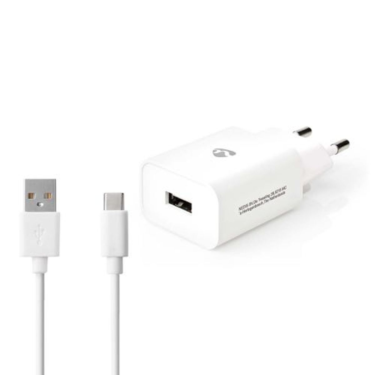 Nedis - USB oplader sæt (USB-C) (2.4A/12W) (Han-Han) (Hvid) - 1,0 m