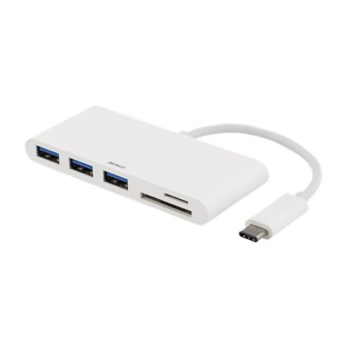 Deltaco - USB-C Hub (USB-C / 3xUSB-A 3.0 / 1xkortlæser)(Hvid) - 0,1 m