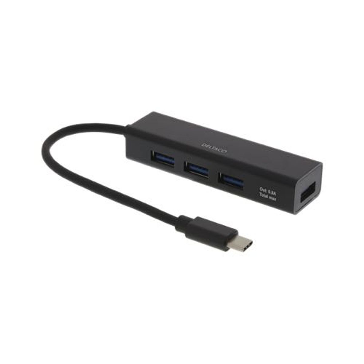 Deltaco - USB-C Hub (USB-C / 4xUSB-A 3.0)(Sort) - 0,1 m