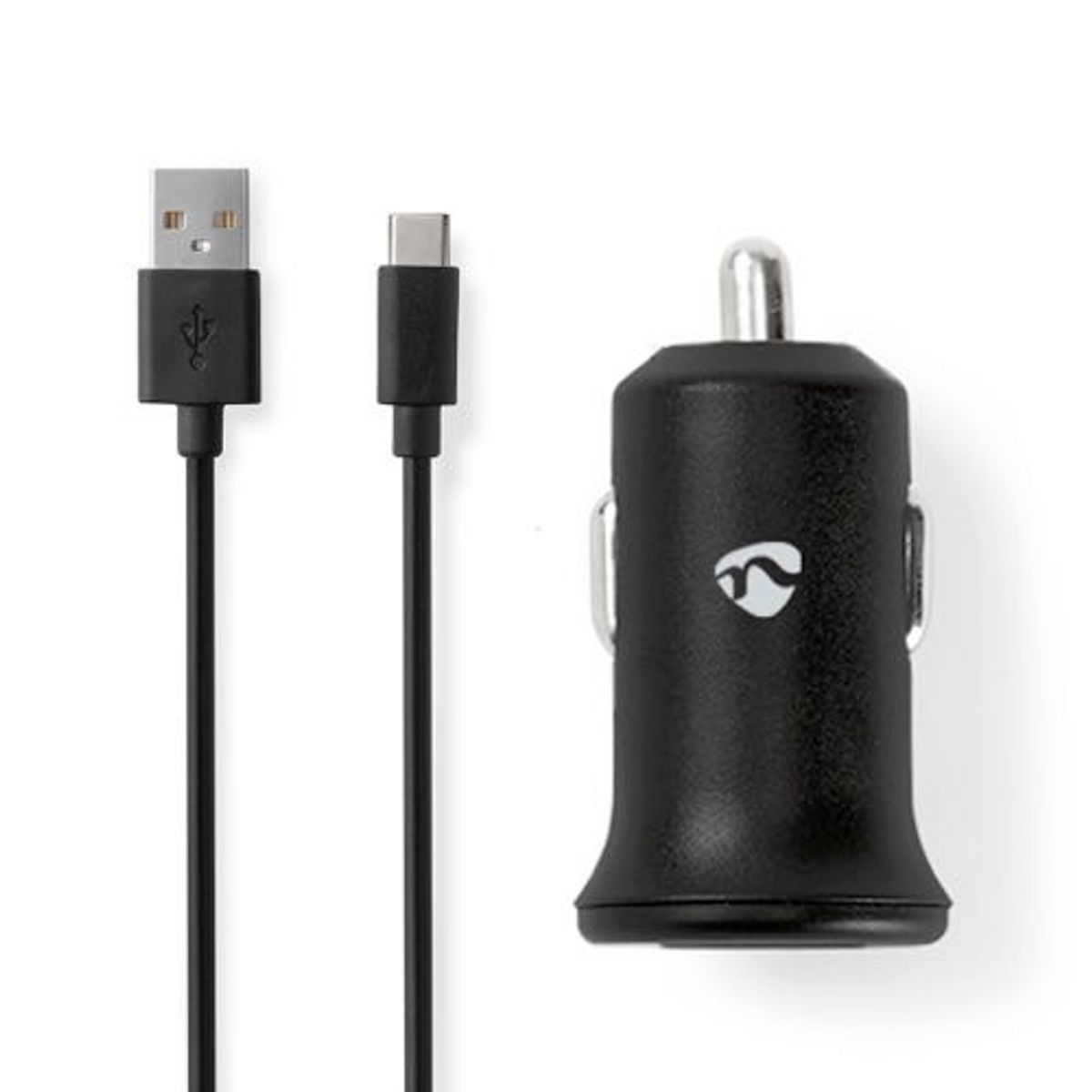 Nedis - USB billader (USB-A/inkl. USB-C løs kabel) (2.4A/12W) (Sort) - 1,0 m