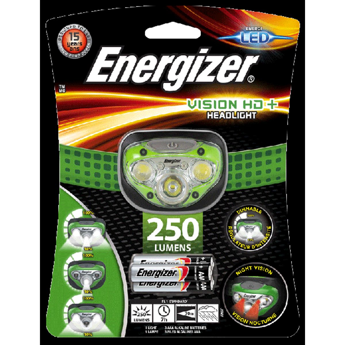 Energizer HL Vision HD+ Pandelygte inkl. 3 x AAA batterier