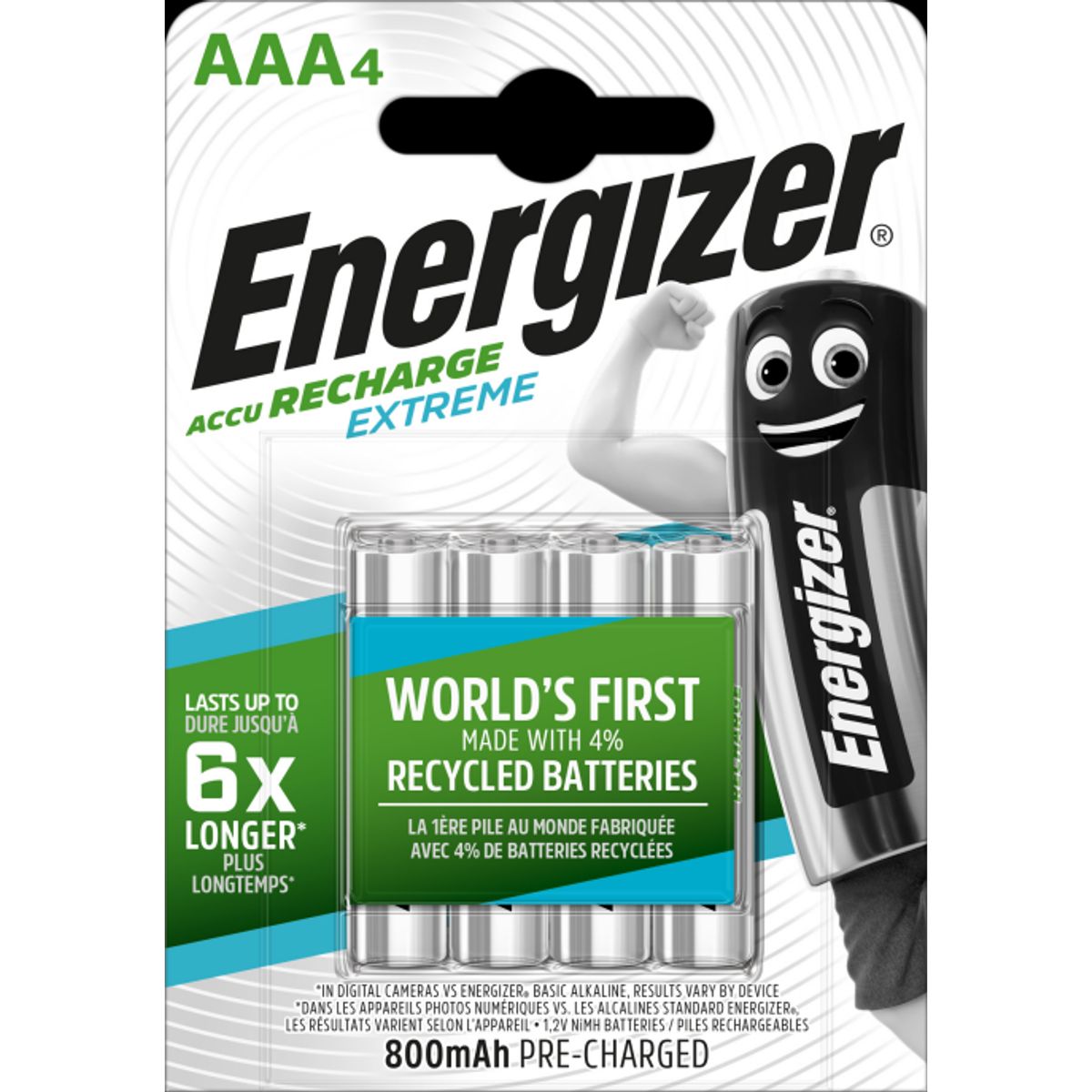 ENERGIZER RECHARGE EXTREME AAA / NH12 800MAH BATTERIER (4 STK. PAKNING)