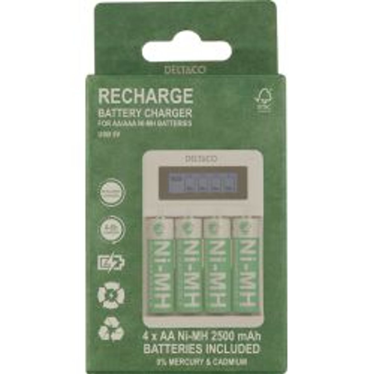 Deltaco Ultimate Ni-mh Usb Charger With 4 X Aa Batteries - Oplader