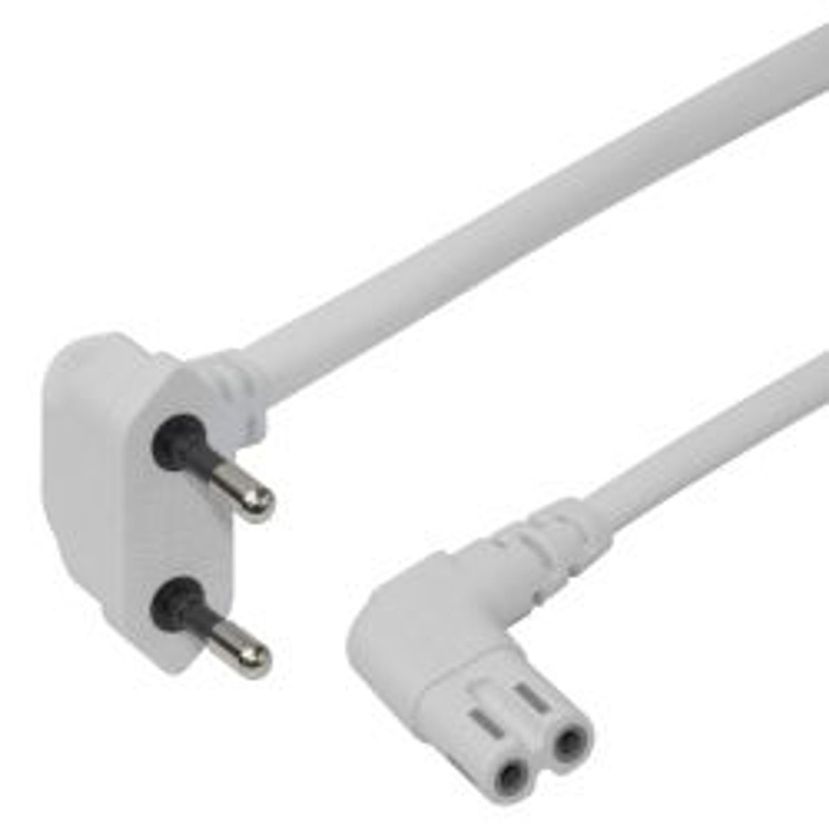 Deltaco Power Cord Cee 7/16 - C7 Angled, 3,0m, White - Ledning