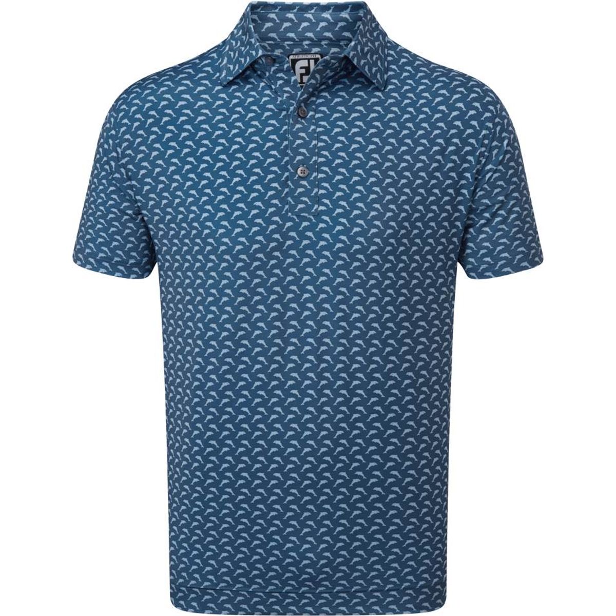 Footjoy Leaping Dolphins Print Lisle Herre Poloshirt - Ink With Dusk Blue - Str. S