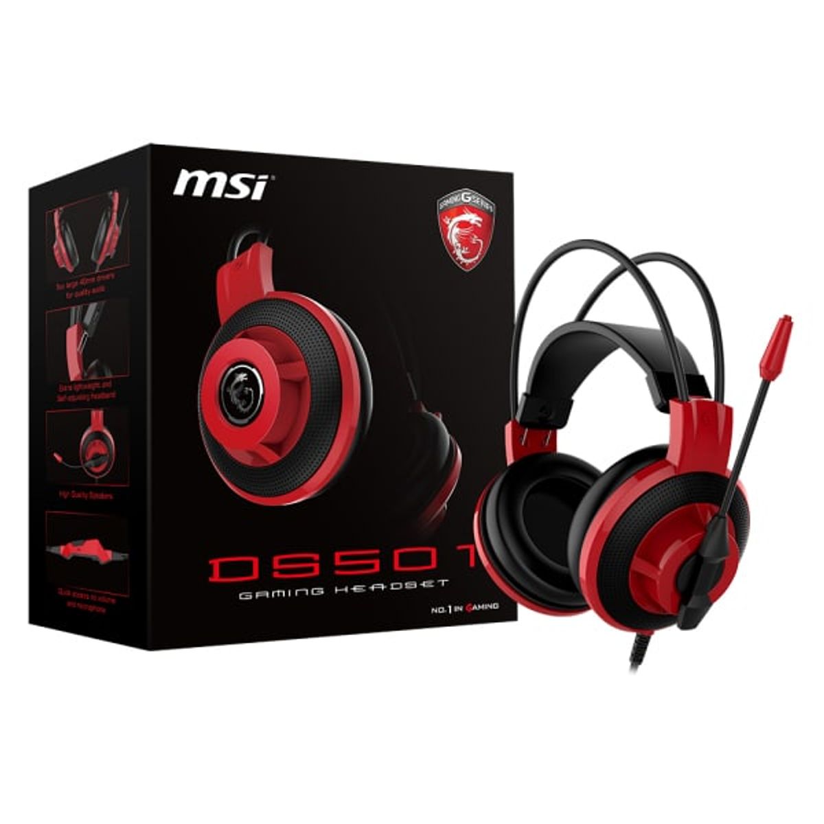 MSI MSI DS501 Headset Ledningsført Spil Sort, Rød