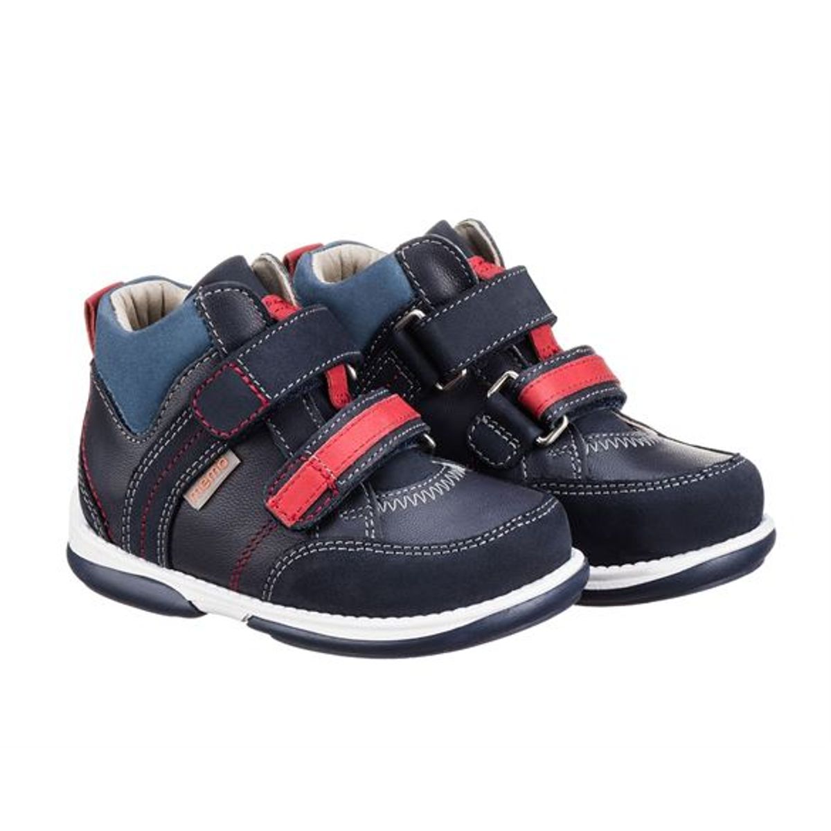 Memo Polo sneakers, dark navy m/rød - velcrosko med ekstra støtte