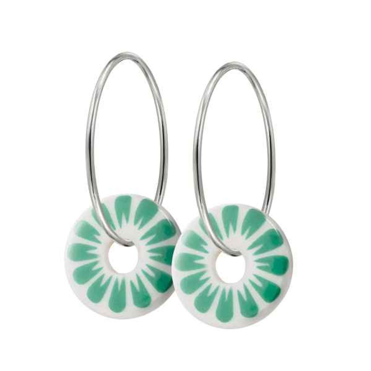 Scherning Bloom Sea Green Sterling Sølv Øreringe med Porcelæn