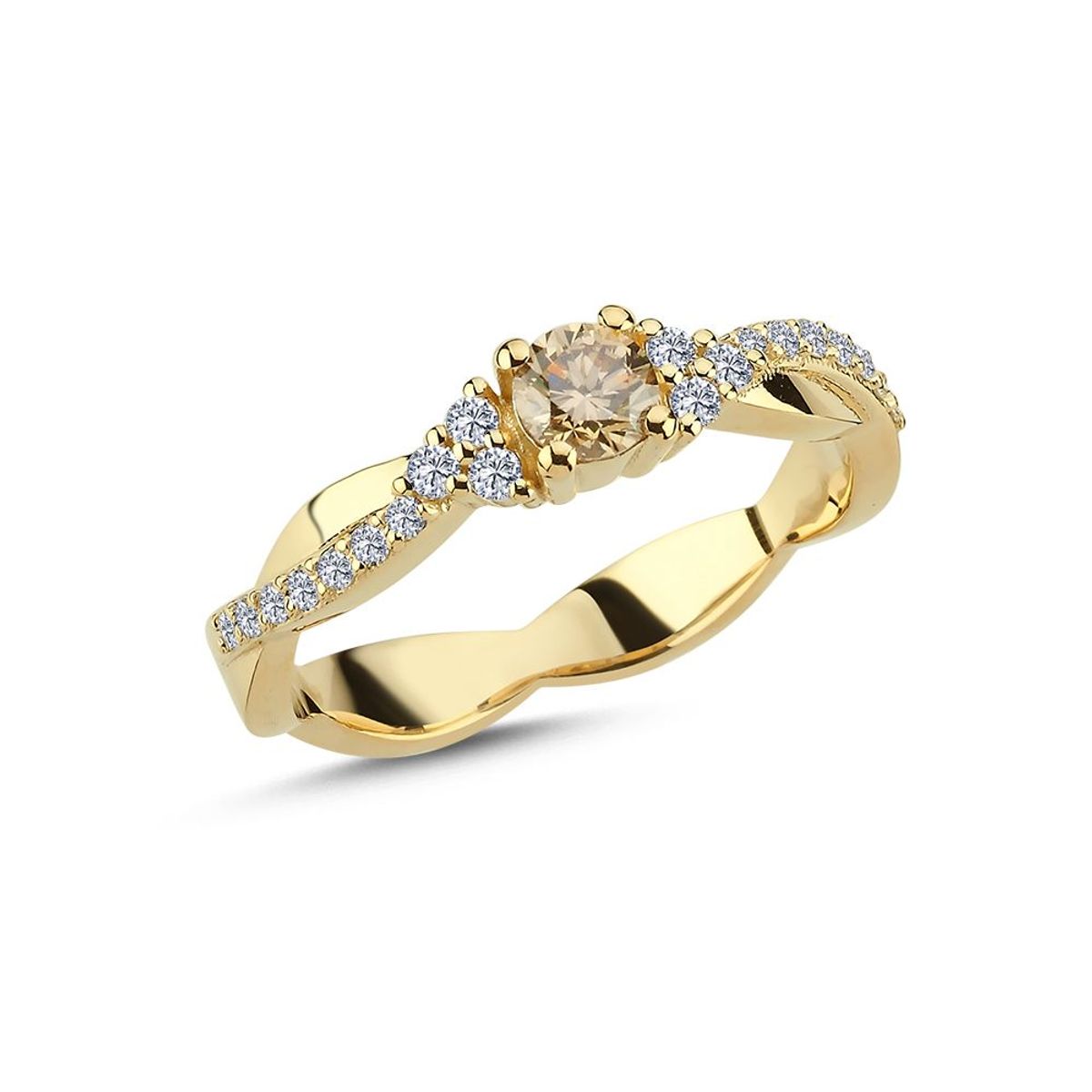 Nuran Champagne 14 Karat Guld Ring med Brillanter 0,41 Carat W/SI