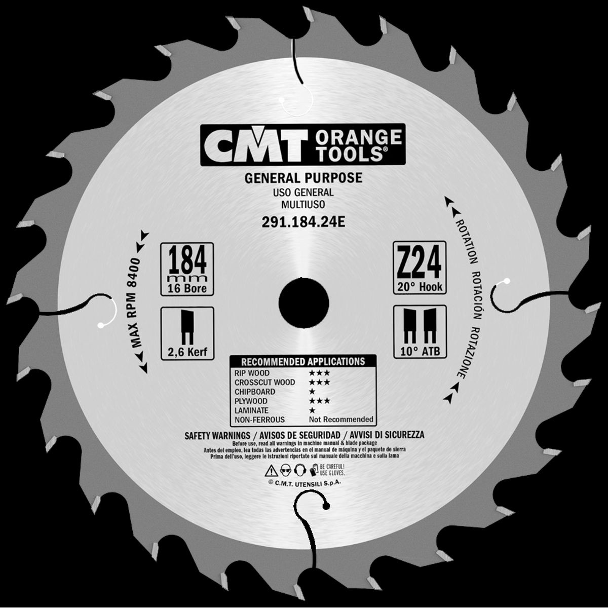 CMT rundsavklinge HM-skær 184Ã2,6Ã16 Z24 W