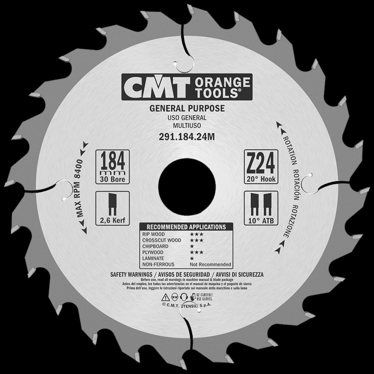 CMT rundsavklinge HM-skær 184Ã2,6Ã30 Z24 W