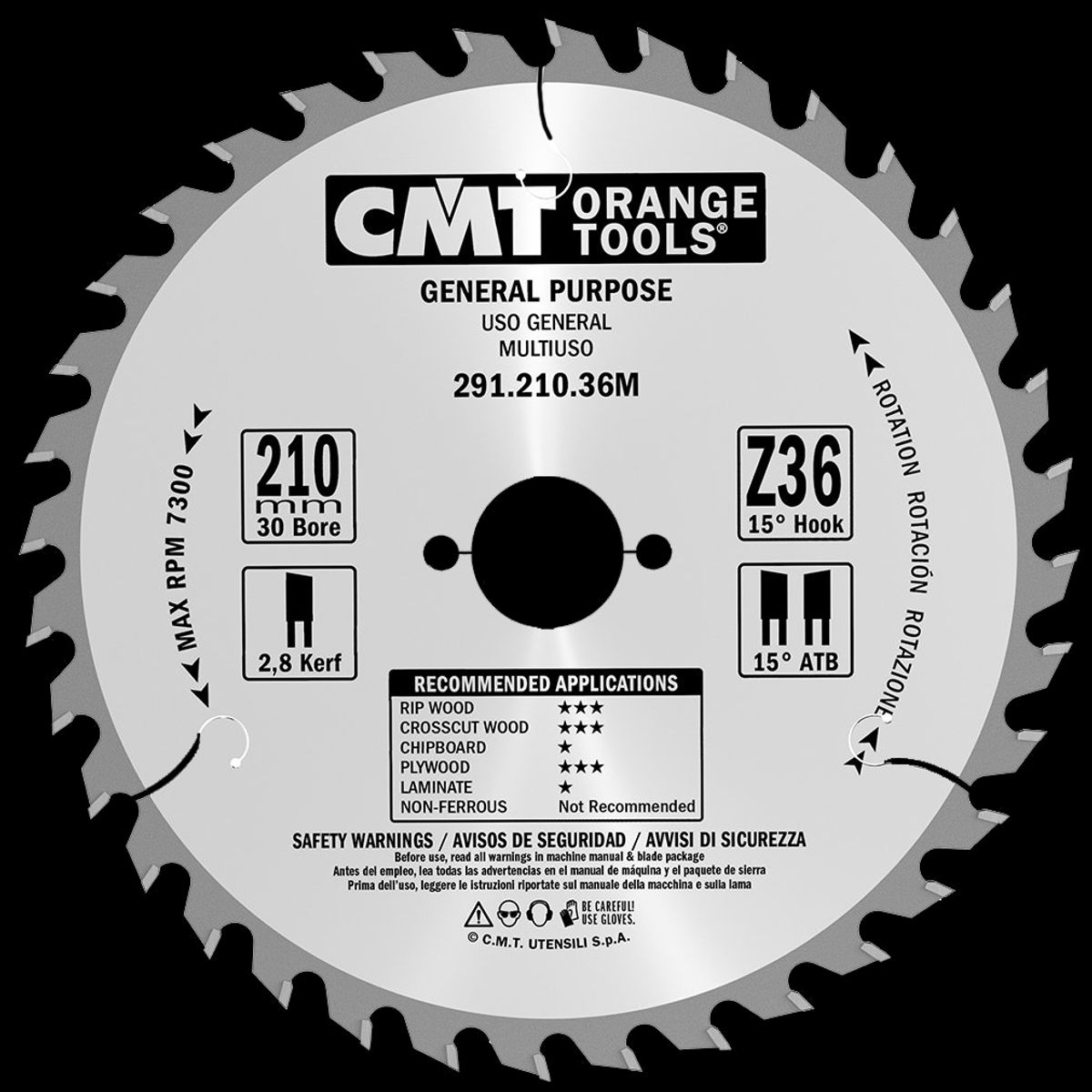 CMT rundsavklinge HM-skær 210Ã2,8Ã30 Z36 W