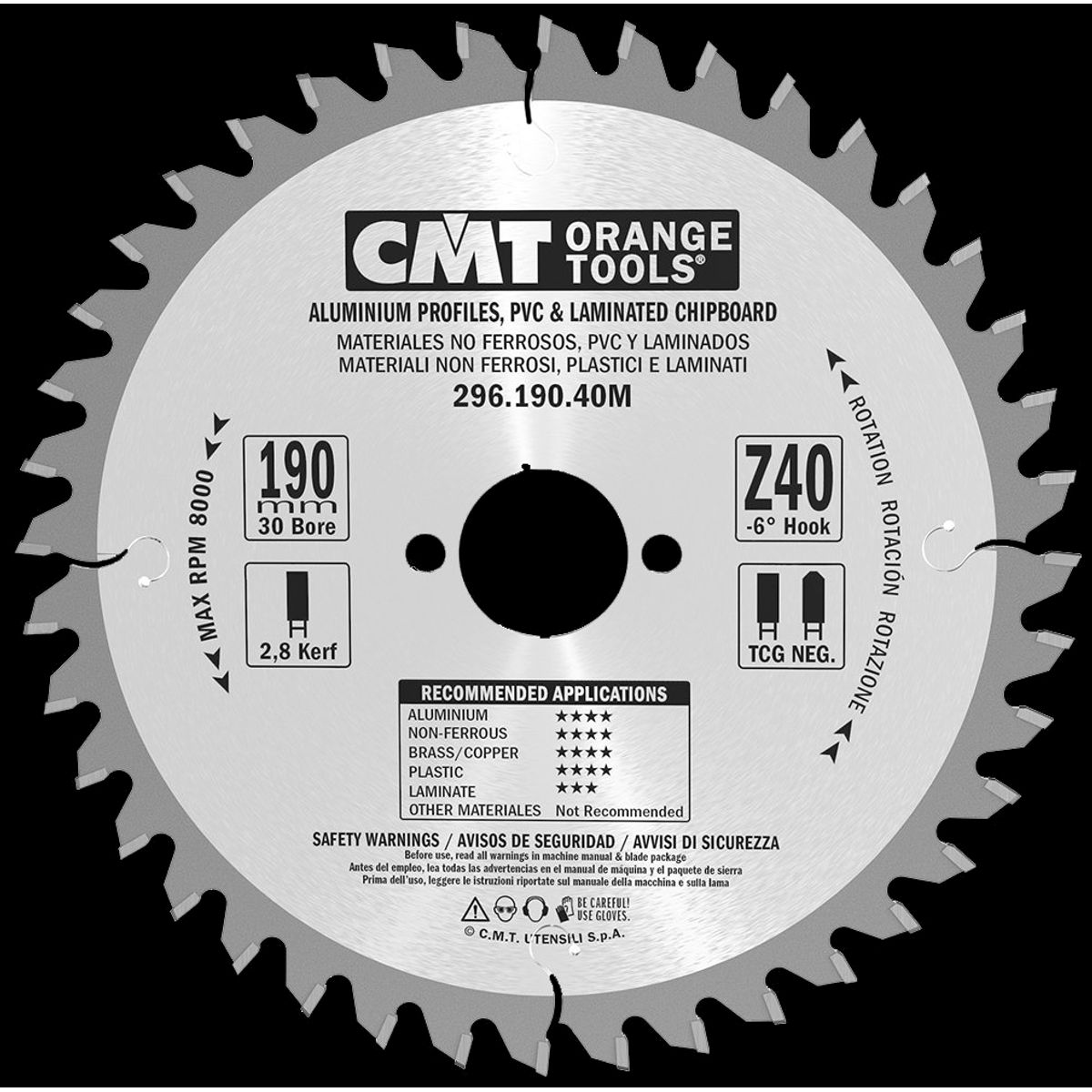 CMT rundsavklinge HM-skær 190Ã2,8Ã30 Z40 NE NEG