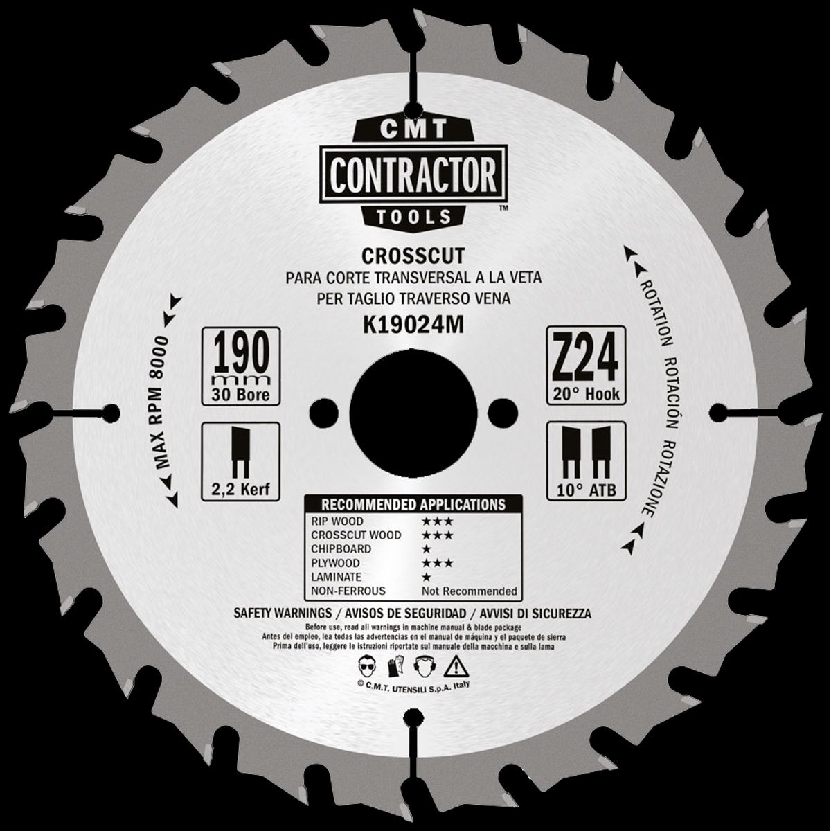 CMT Contractor rundsavklinge 190Ã2,2Ã30 Z24, 10stk