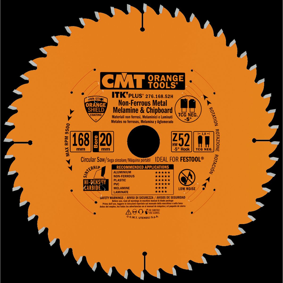 CMT rundsavklinge HM-skær 168Ã1,8Ã20 Z52 NE Neg