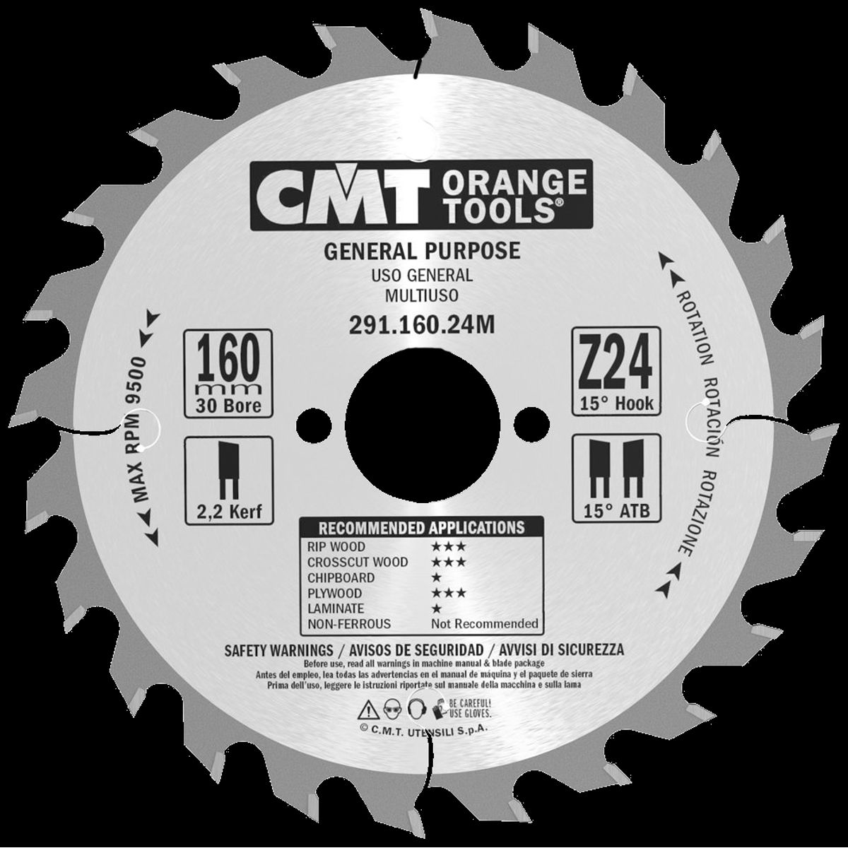 CMT rundsavklinge HM-skær 160Ã2,2Ã30 Z24 W