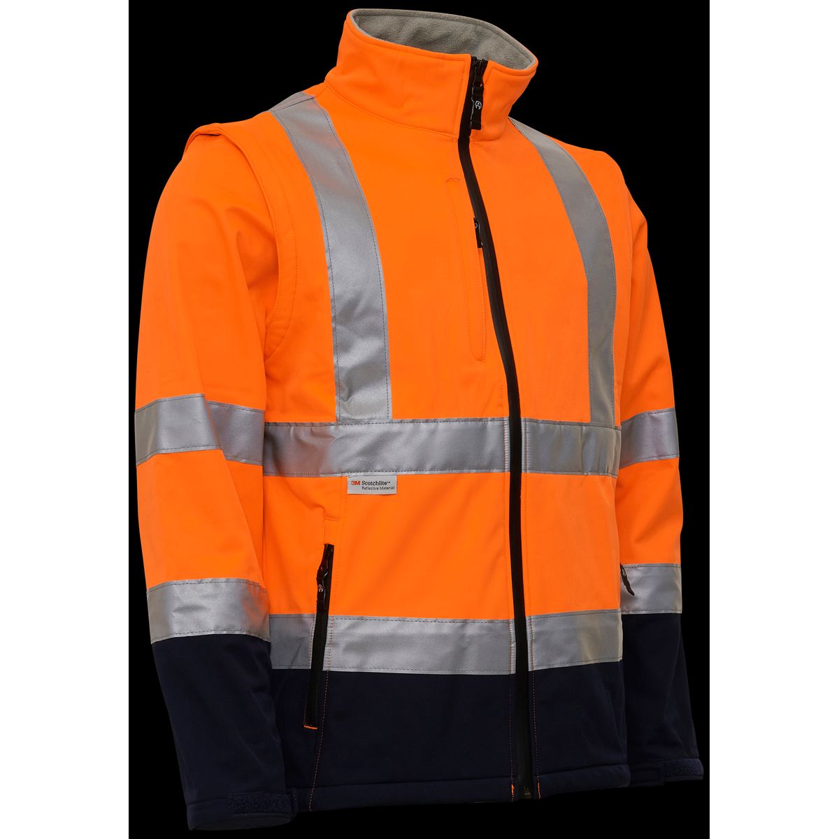 Hi-vis softs.jakke aft. ærmer 086500R org/navy Str. 3XL