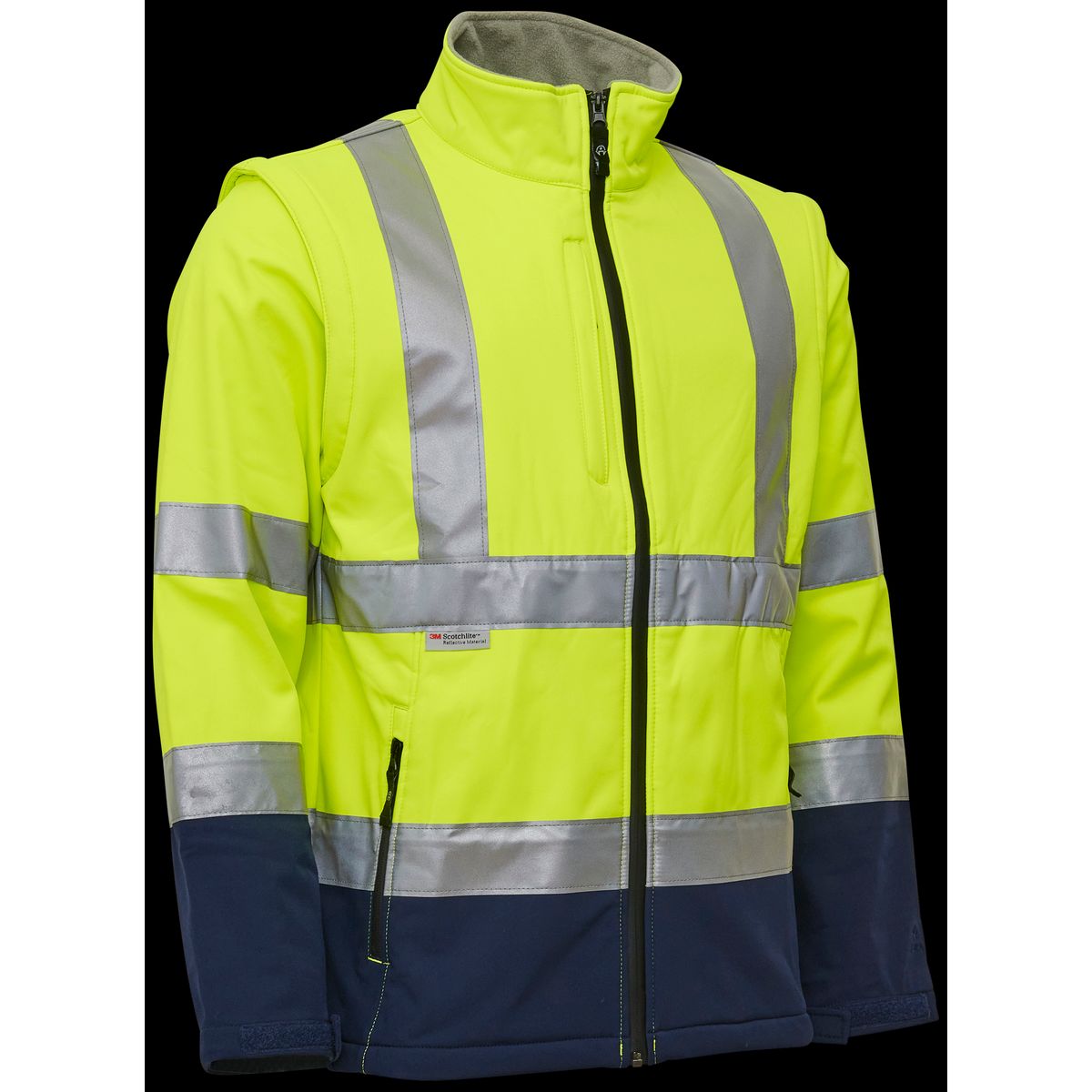 Hi-vis softs.jakke aft. ærmer 086500R gul/navy Str. 3XL