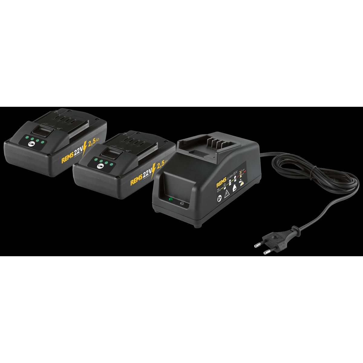 REMS PowerPack 2Ã22v/2,5Ah battterier + 90W lader