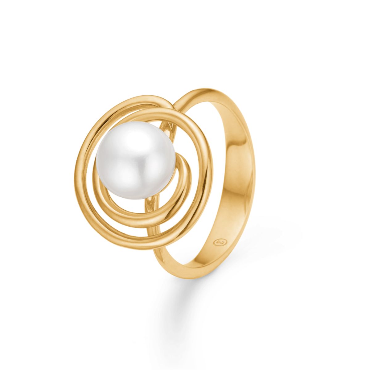 Mads Z Swirl with Pearl ring i 14 karat guld med kulturperle