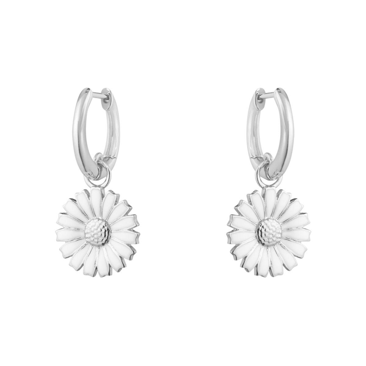 Georg Jensen Daisy ørering i sølv og hvid emalje