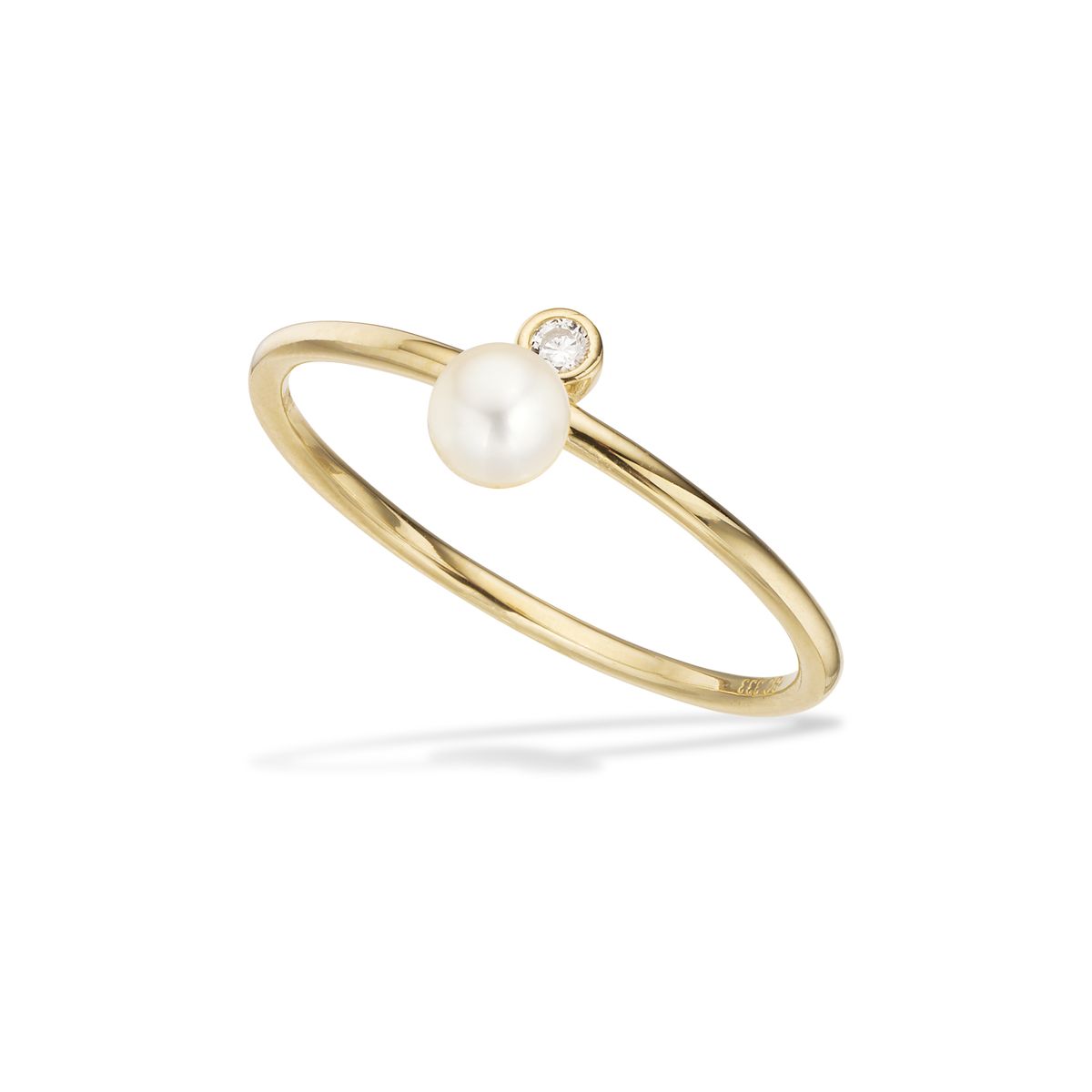 Scrouples ring i 8 kt guld med perle og cubic zirkonia