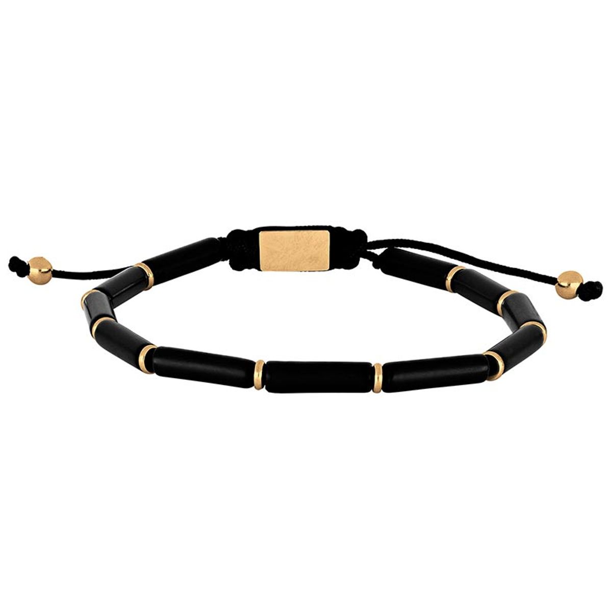 Son of Noa sort onyx og guldfarvet stål armbånd, 19-25 cm