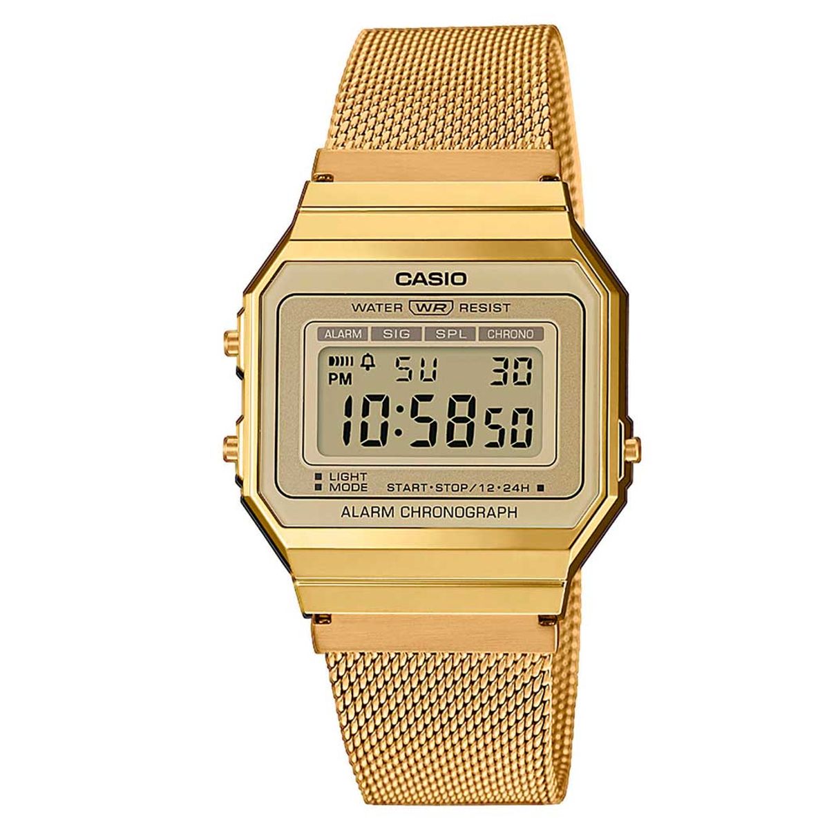 CASIO Vintage (3472) digitalur i guldfarvet stål med meshlænke