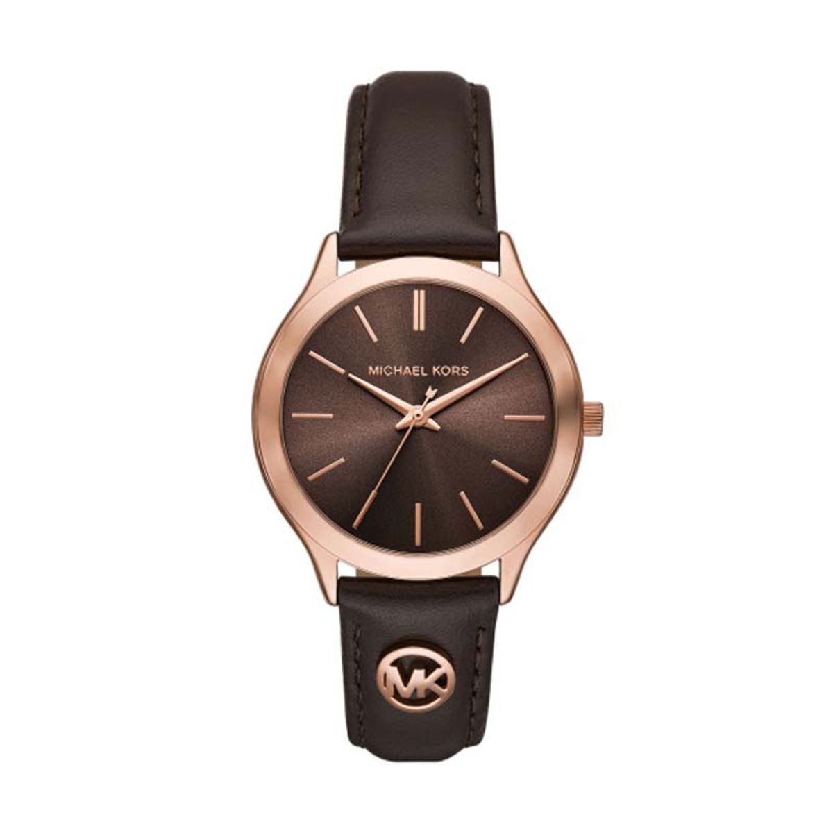 Michael Kors Slim Runway dameur i rosa med brun læderrem