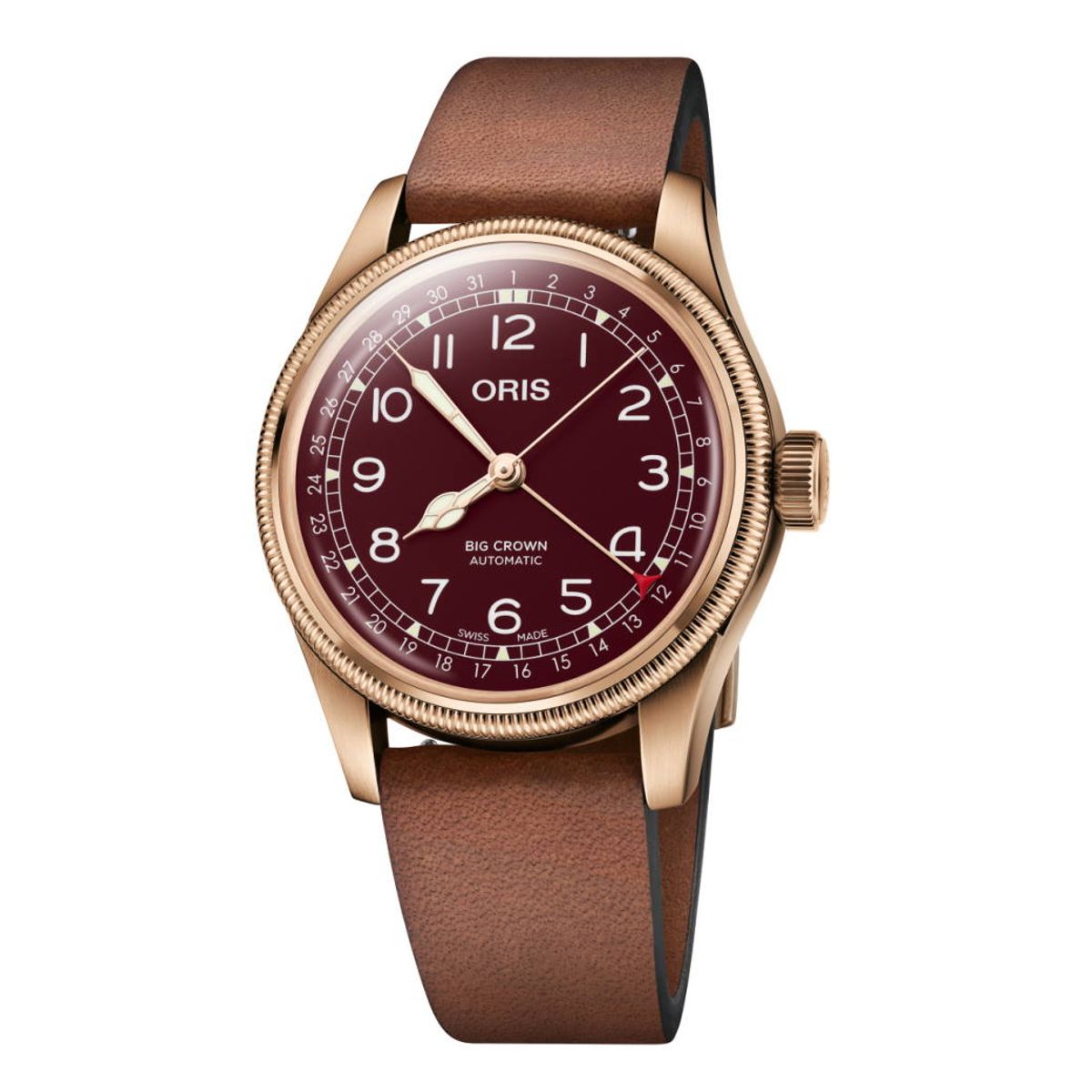 ORIS Big Crown Pointer Date Bronze, rød skive med rem -40 mm