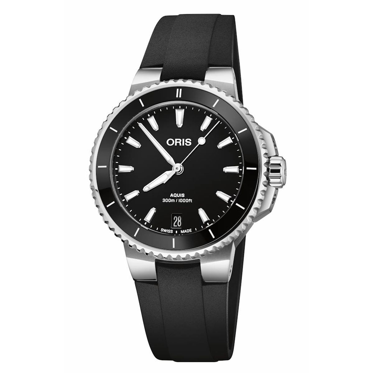 Oris Aquis Date sort med gummirem 36,5mm