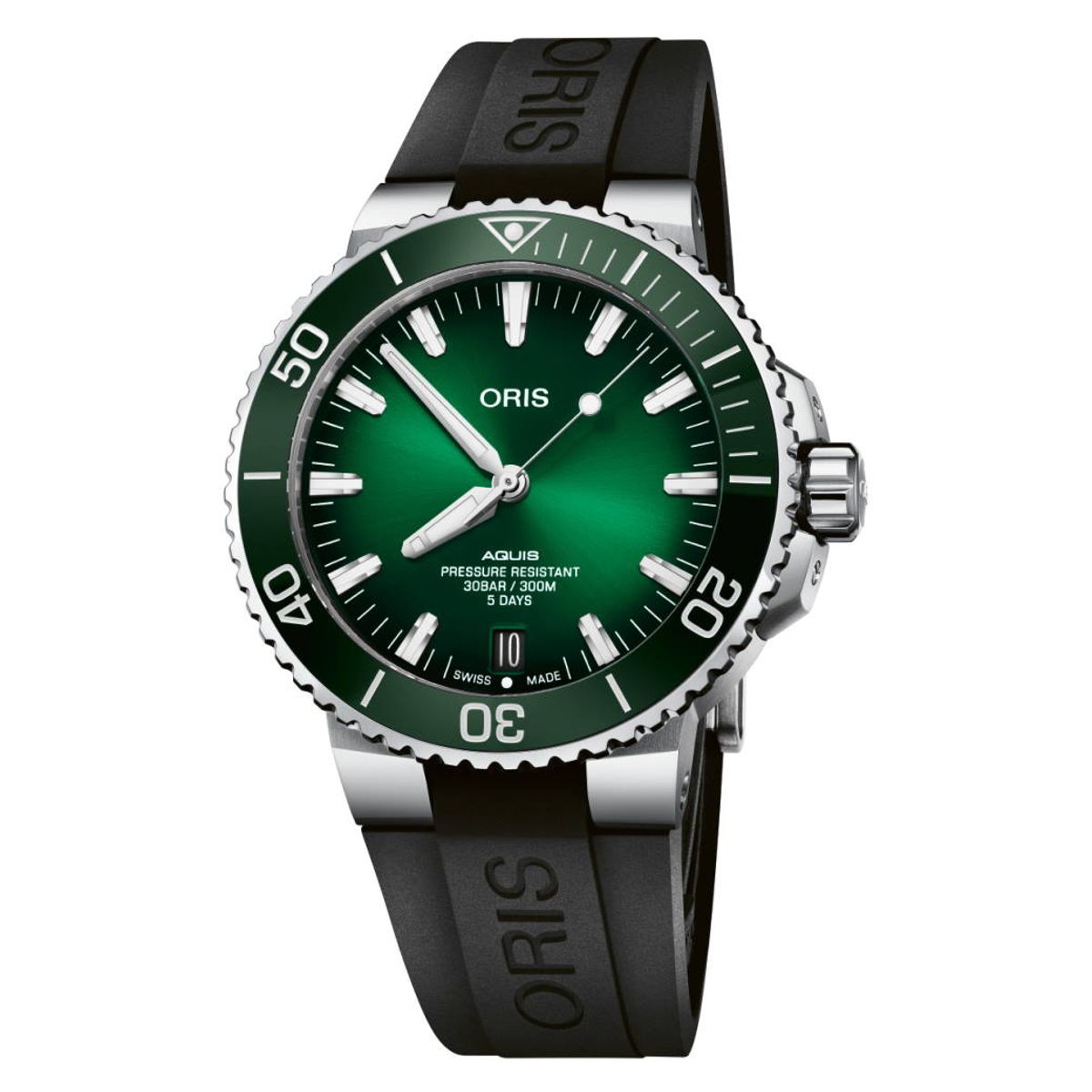 Oris Aquis Date armbåndsur, grøn urskive med sort gummirem, Cal. 400 43,5mm