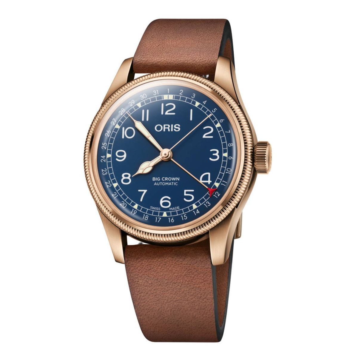 ORIS Big Crown Pointer Date Bronze, blå skive med brun rem -40 mm