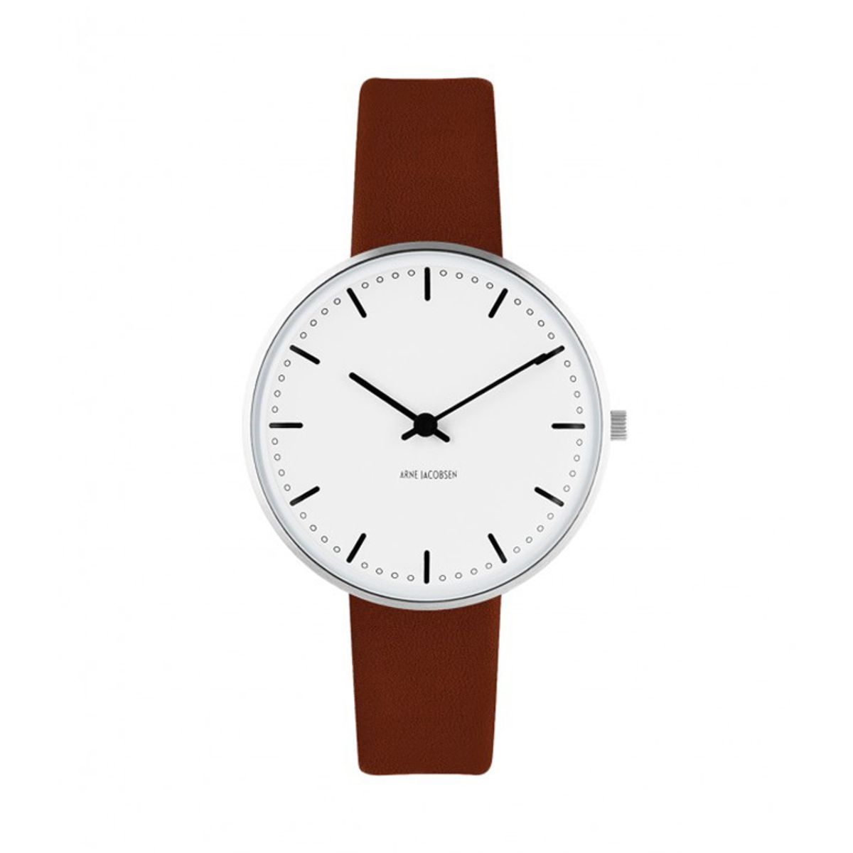 Arne Jacobsen City Hall Watch armbåndsur, ø34 mm med brun rem