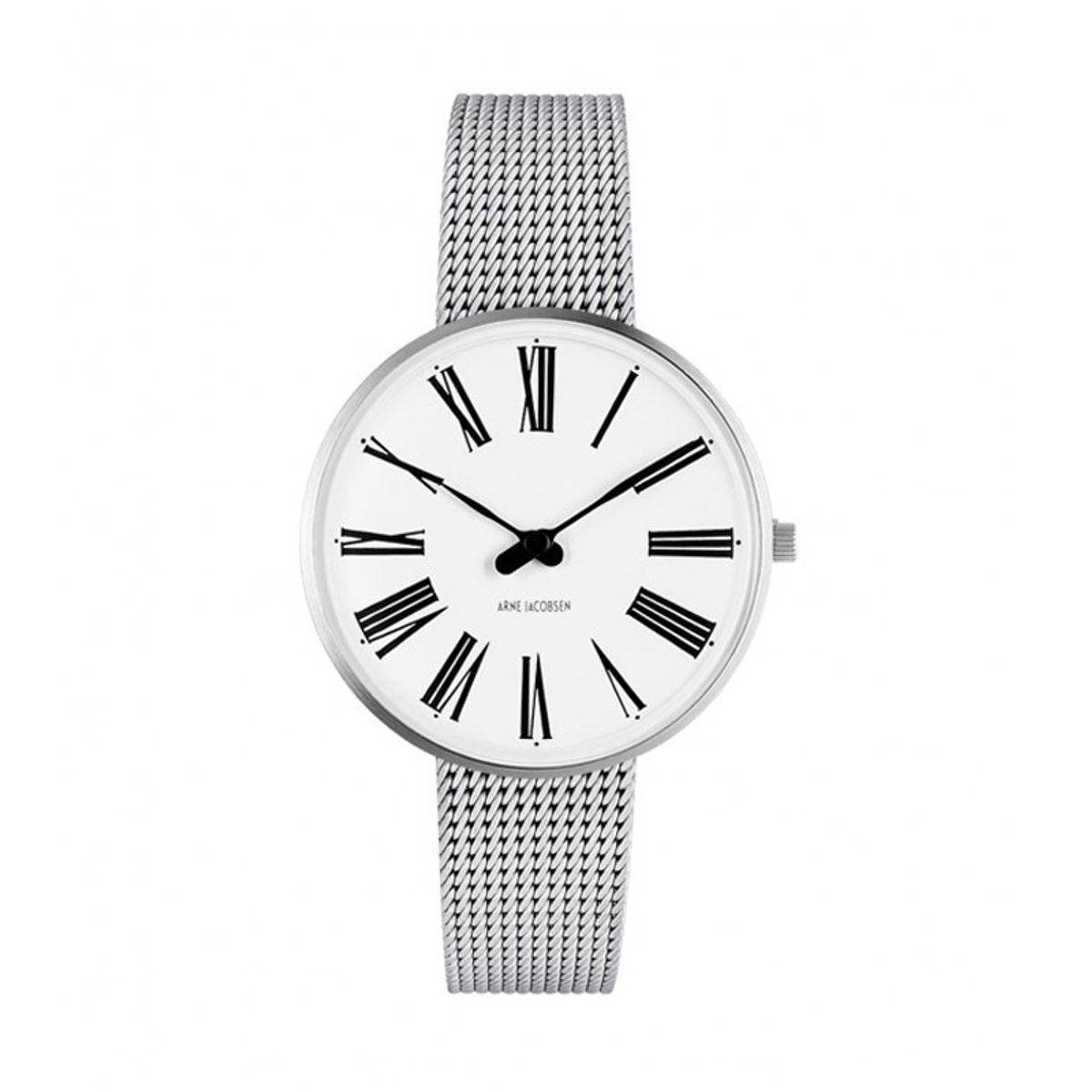 Arne Jacobsen Roman Watch armbåndsur, stål ø 34mm med mesh lænke