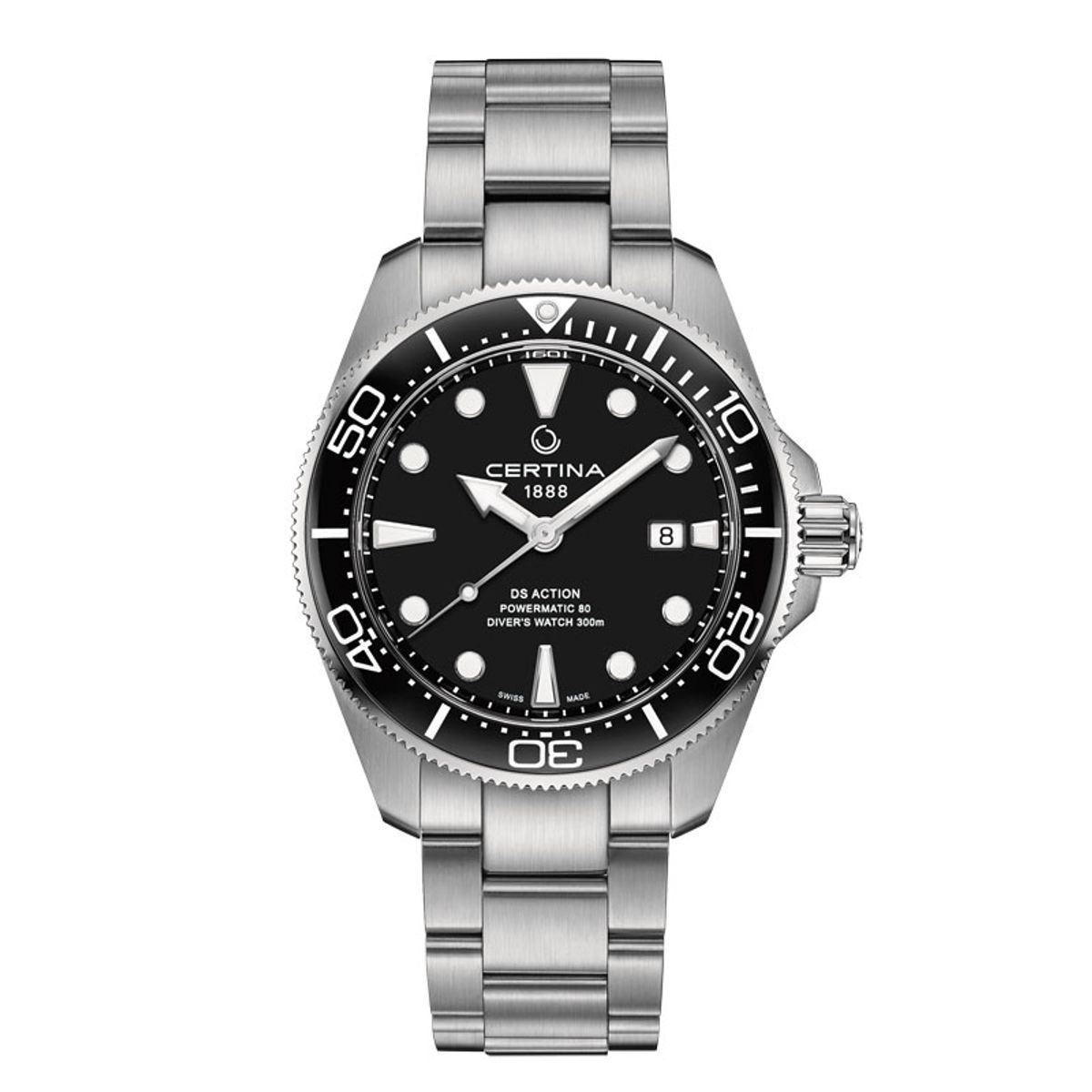 CERTINA DS Action Diver automatic ur i stål med lænke, sort skive