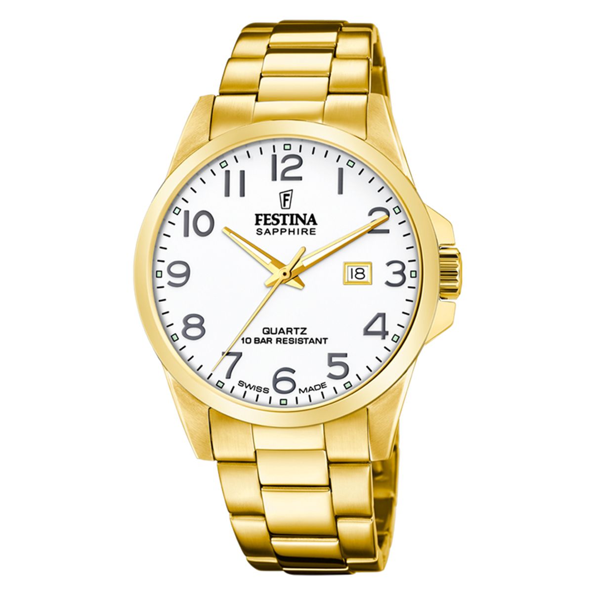 Festina Swiss Made herreur i guldfarvet med hvid urskive