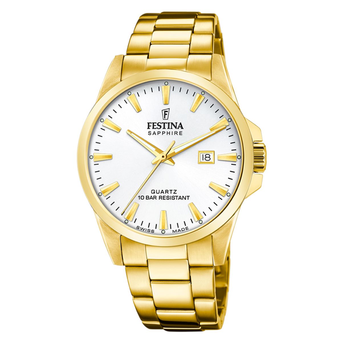 Festina Swiss Made herreur i guldfarvet med sølvfarvet urskive