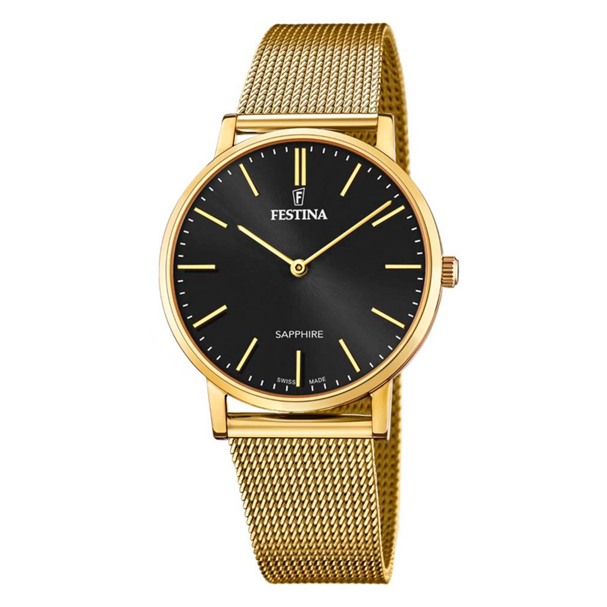 Festina Swiss Made Slim herreur i guldfarvet med sort urskive