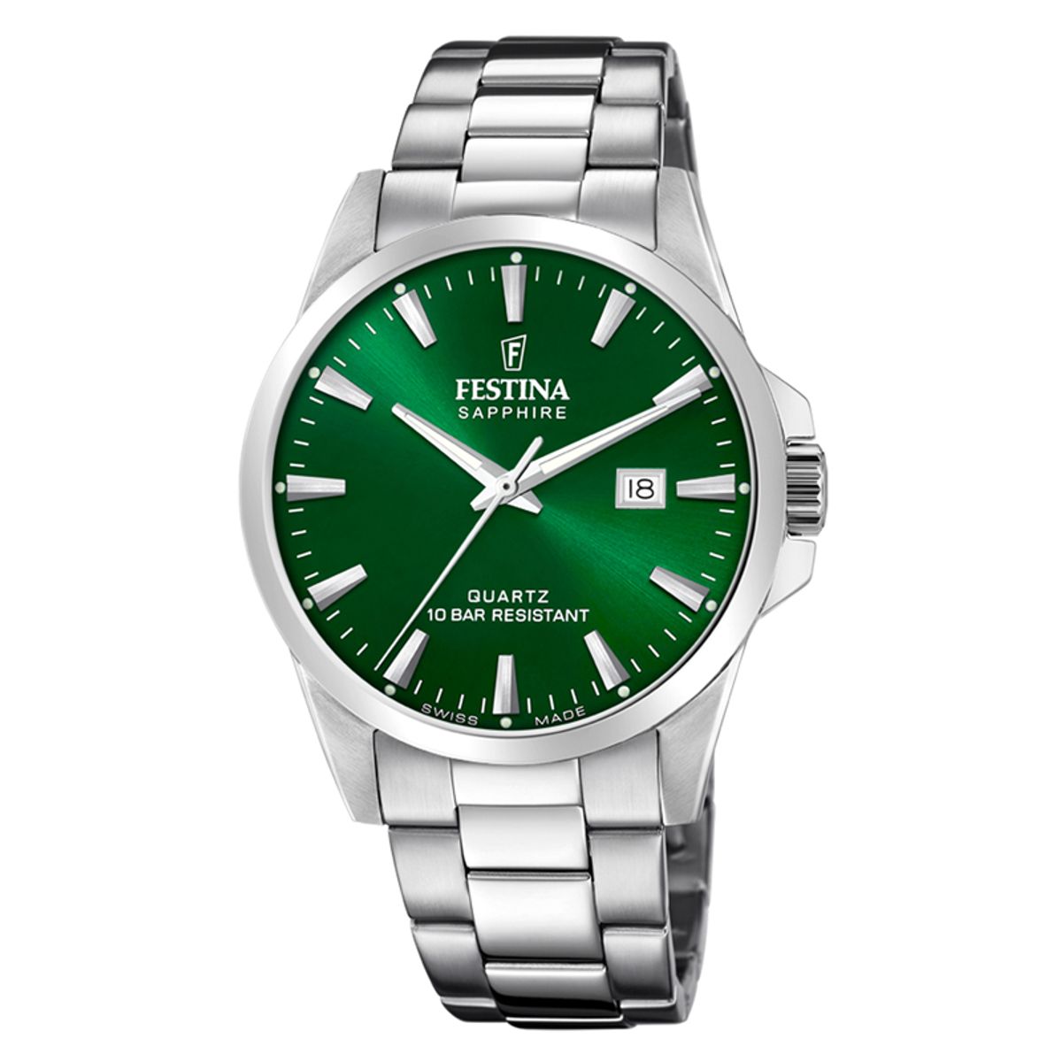 Festina Swiss Made herreur i stål med grøn urskive