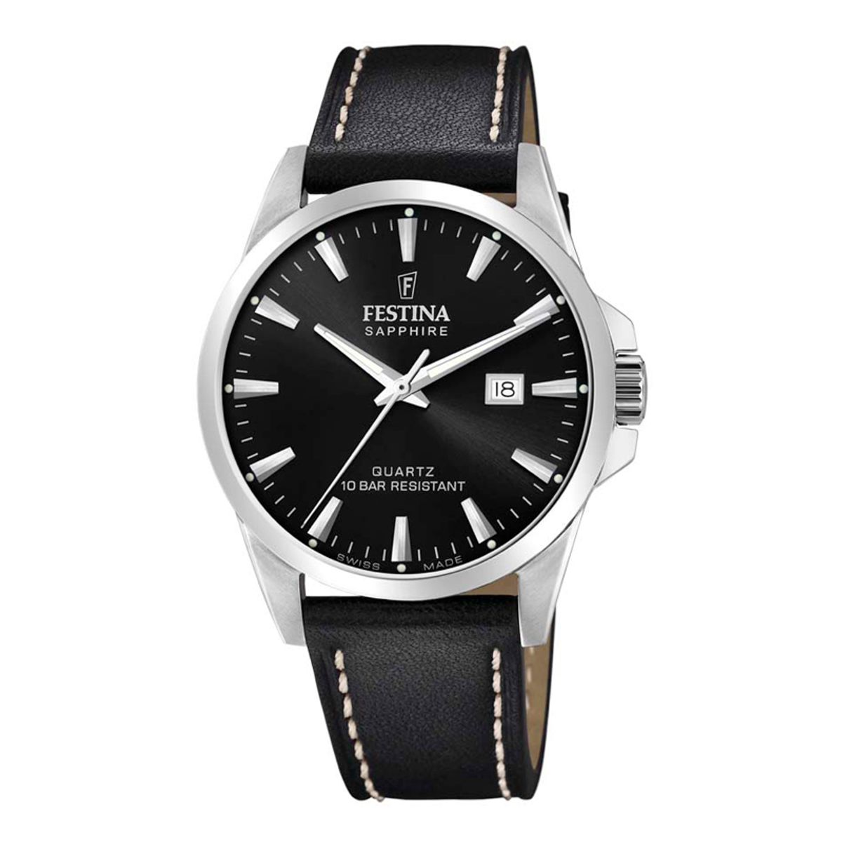 Festina Swiss Made herreur i stål med sort urskive