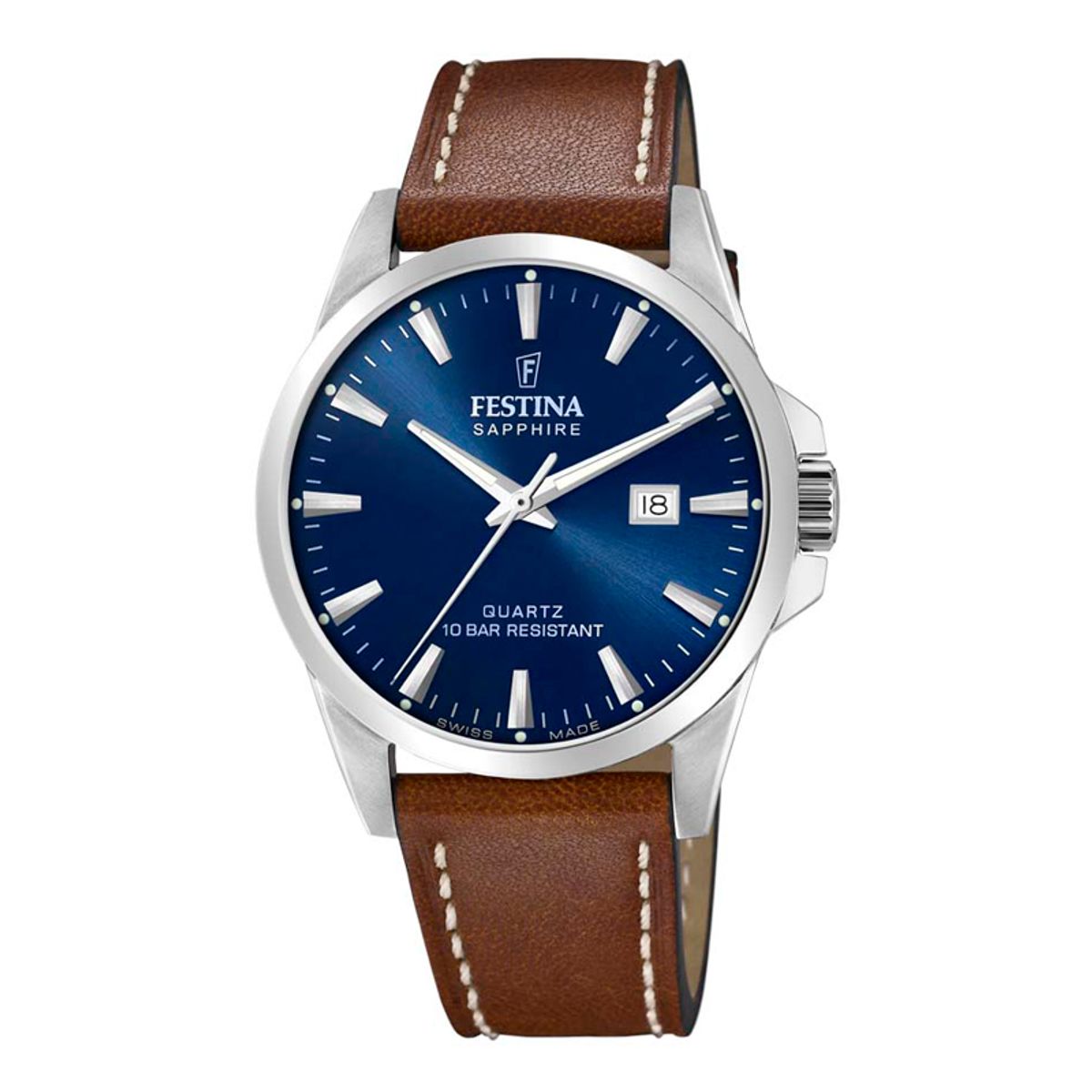 Festina Swiss Made herreur i stål med blå urskive