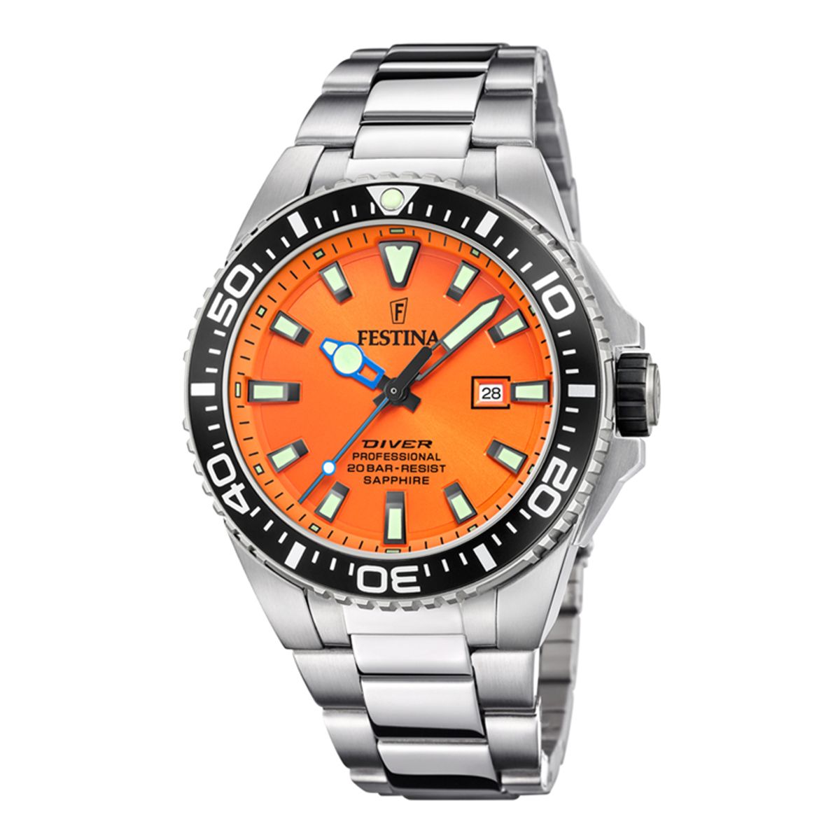 Festina Diver herreur i stål med orange urskive